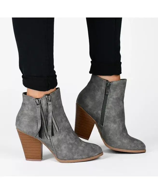 Women's Vally Double Zipper Stacked Heel Ankle Booties - Brown - 2