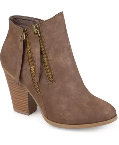 Women's Vally Double Zipper Stacked Heel Ankle Booties - Brown 
