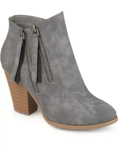Women's Vally Double Zipper Stacked Heel Ankle Booties - Grey - 1