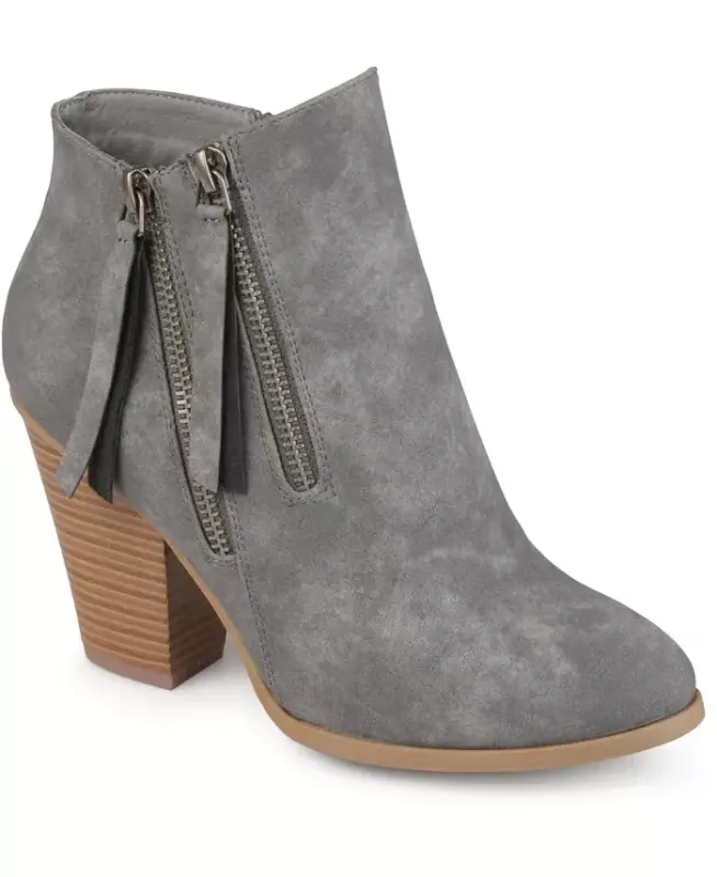 Women's Vally Double Zipper Stacked Heel Ankle Booties - Grey - JOURNEE COLLECTION