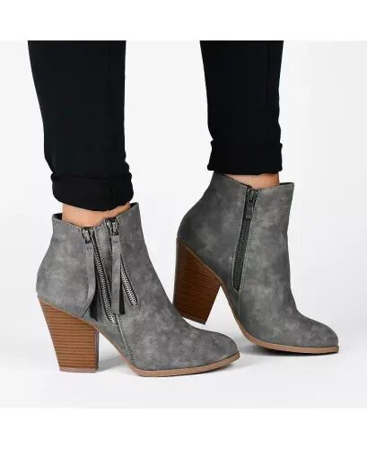 Women's Vally Double Zipper Stacked Heel Ankle Booties - Taupe - JOURNEE COLLECTION (1)