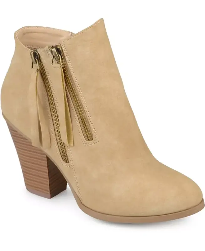 Women's Vally Double Zipper Stacked Heel Ankle Booties - Taupe - 1