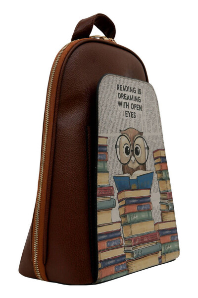 Women's Vegan Leather Brown Backpack - The Wise Owl Design - 8