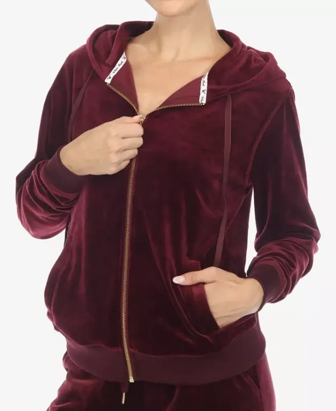 Women's Velour Tracksuit Loungewear 2-Piece Set - Burgundy - 3