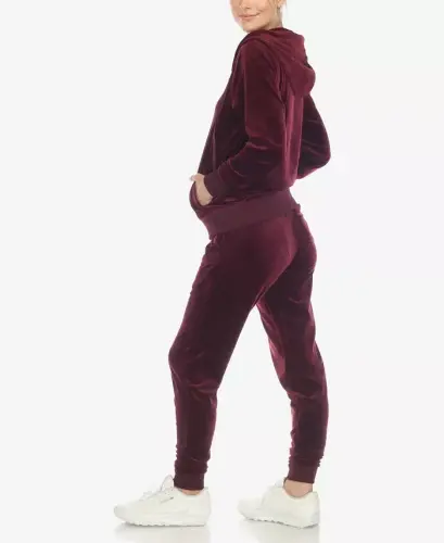 Women's Velour Tracksuit Loungewear 2-Piece Set - Burgundy - 4