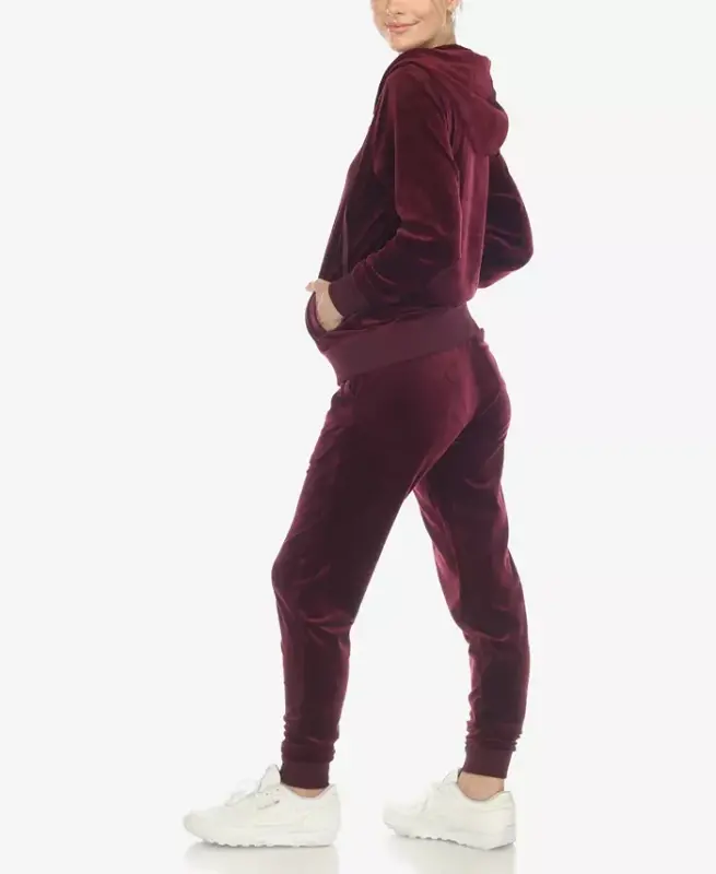 Women's Velour Tracksuit Loungewear 2-Piece Set - Burgundy - 4