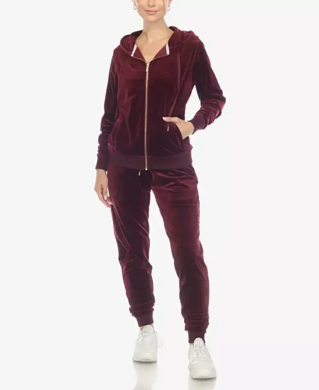 Women's Velour Tracksuit Loungewear 2-Piece Set - Burgundy - 5
