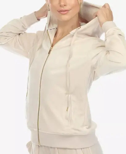 Women's Velour Tracksuit Loungewear 2pc Set-Pearl - 3