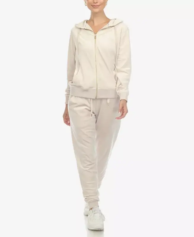 Women's Velour Tracksuit Loungewear 2pc Set-Pearl - 5