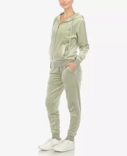 Women's Velour Tracksuit Loungewear 2pc Set-Sage - 4