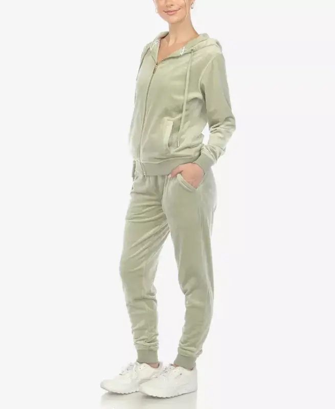 Women's Velour Tracksuit Loungewear 2pc Set-Sage - 4