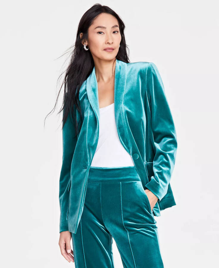 Women's Velvet Blazer, Regular & Petite, Created for Modazone Green - 1