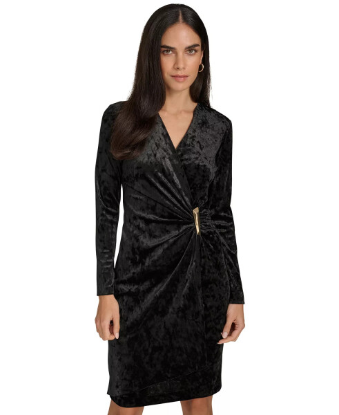 Women's Velvet Embellished V-Neck Sheath Dress Black - 3