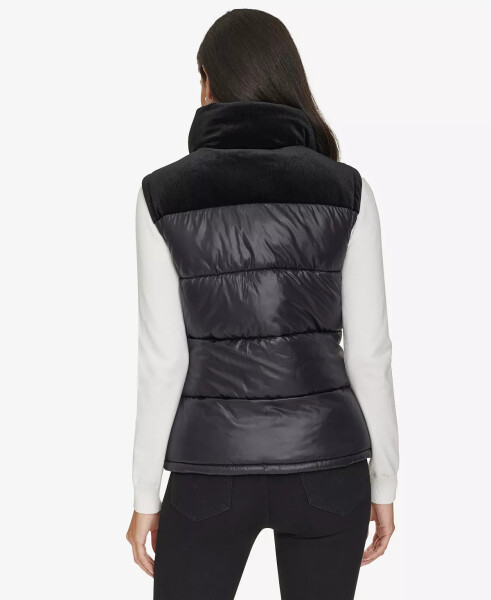 Women's Velvet Trim Puffer Vest Black - 2