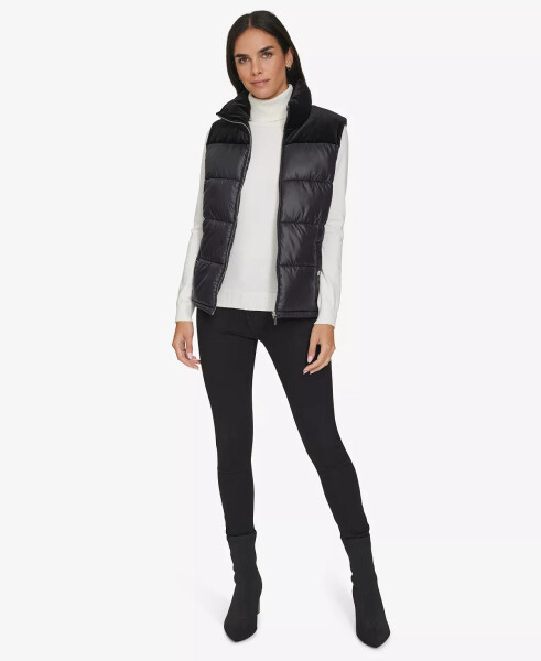 Women's Velvet Trim Puffer Vest Black - 4