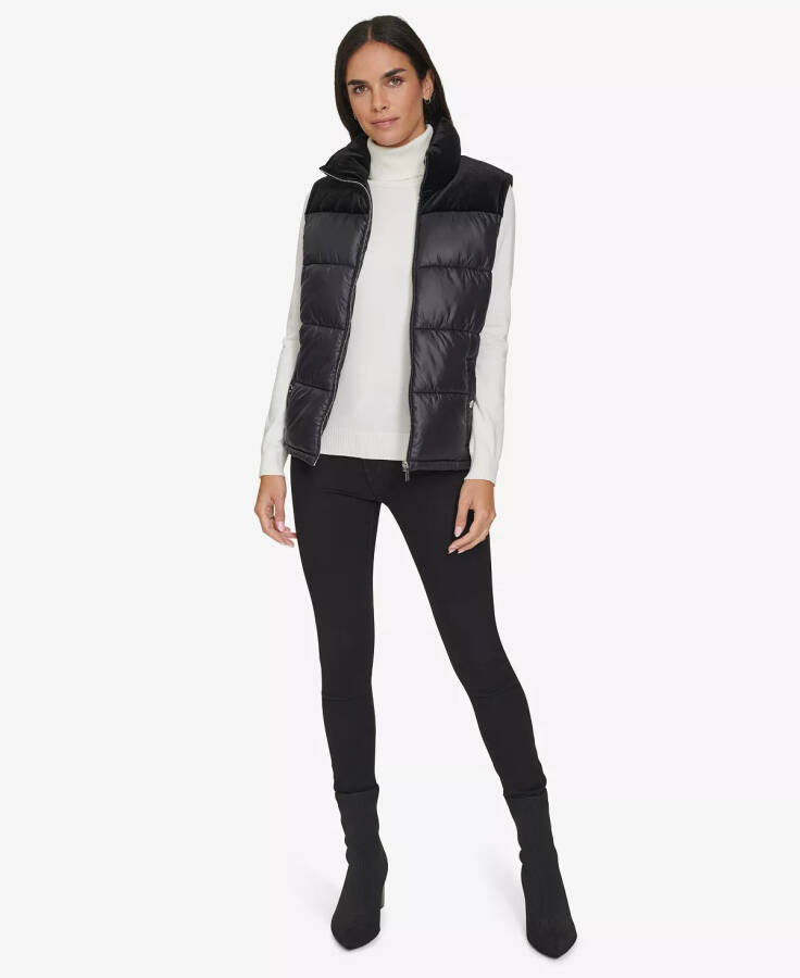 Women's Velvet Trim Puffer Vest Black - 4