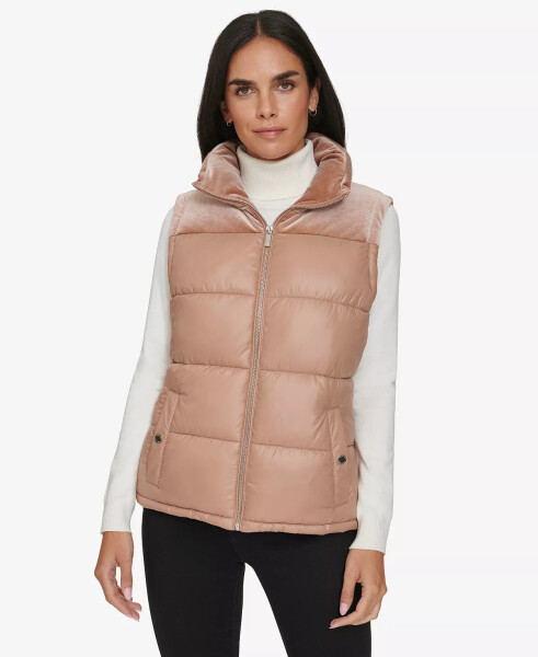 Women's Velvet Trim Puffer Vest Cafe Ole - 1