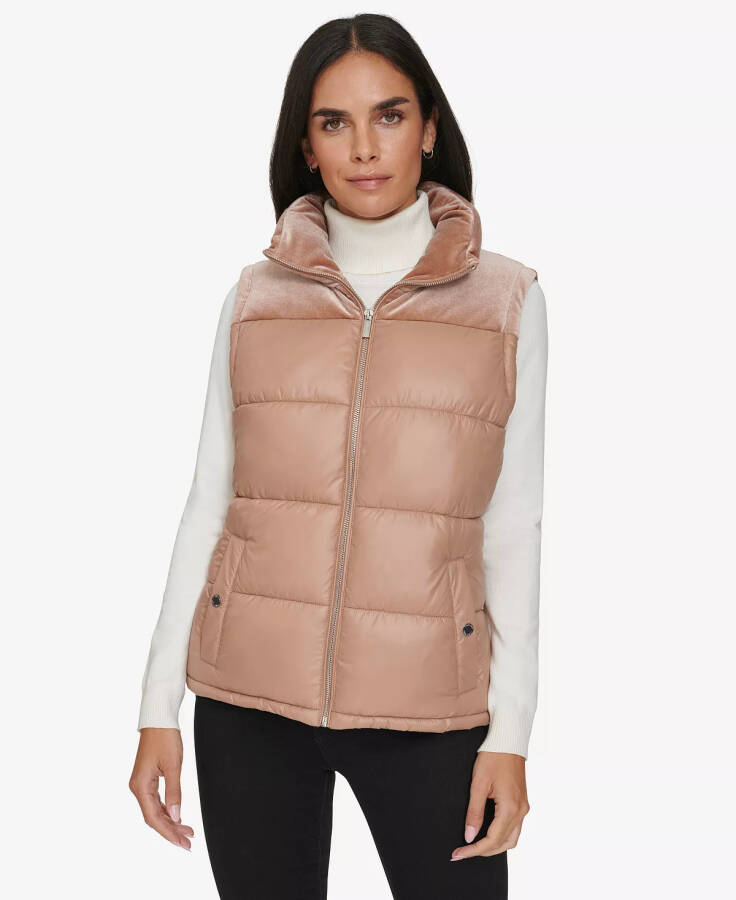 Women's Velvet Trim Puffer Vest Cafe Ole - 1