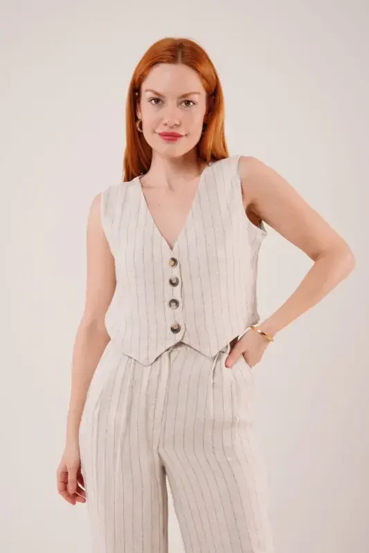 Women's Vest Pants 2-Piece Set-Beige - 1