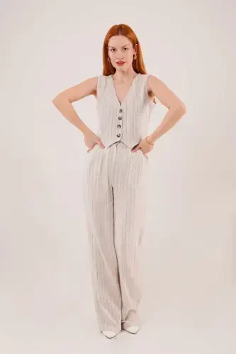 Women's Vest Pants 2-Piece Set-Beige - 3