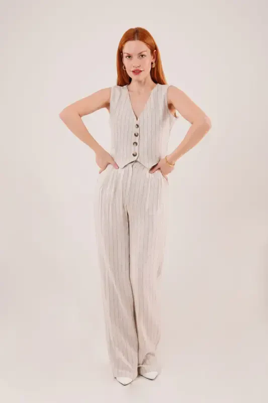 Women's Vest Pants 2-Piece Set-Beige - 3
