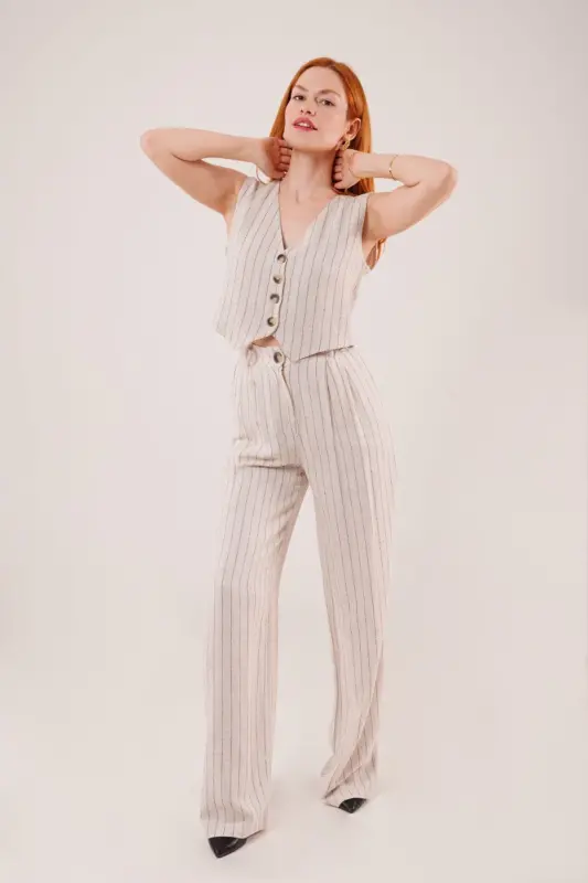 Women's Vest Pants 2-Piece Set-Beige - 2