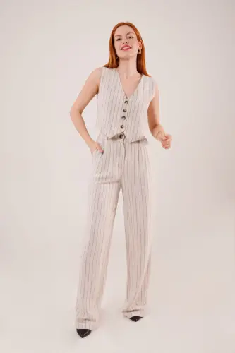 Women's Vest Pants 2-Piece Set-Beige - 3