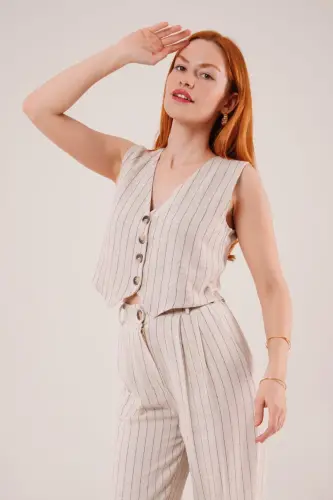 Women's Vest Pants 2-Piece Set-Beige - 1
