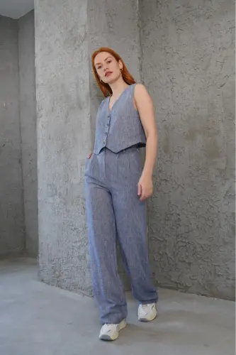 Women's Vest Pants 2-Piece Set-Blue 