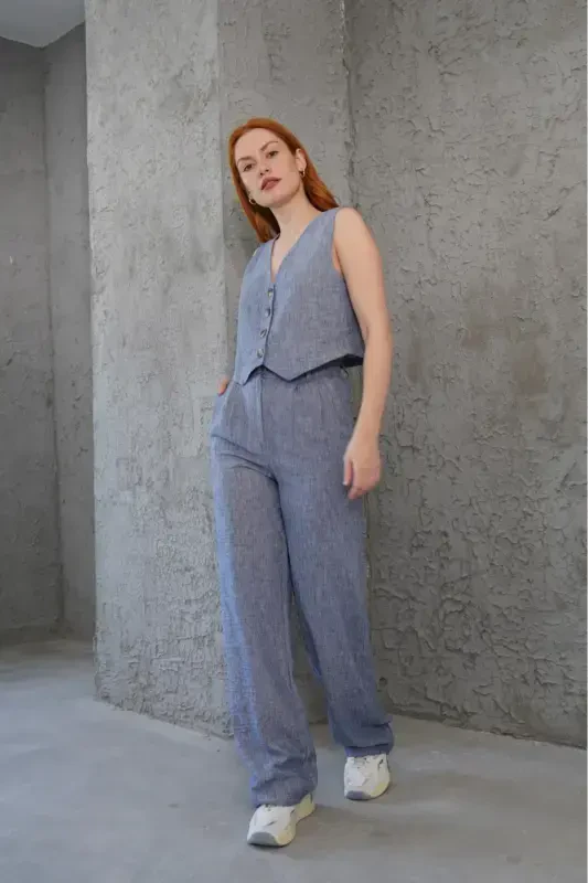 Women's Vest Pants 2-Piece Set-Blue - LOKADI