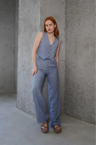 Women's Vest Pants 2-Piece Set-Blue - LOKADI (1)