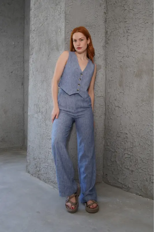 Women's Vest Pants 2-Piece Set-Blue - 2