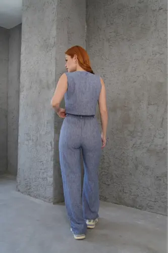 Women's Vest Pants 2-Piece Set-Blue - 4