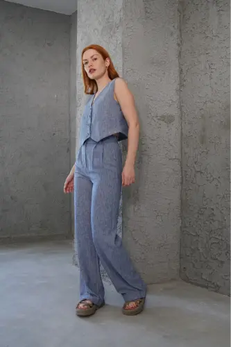 Women's Vest Pants 2-Piece Set-Blue - 6