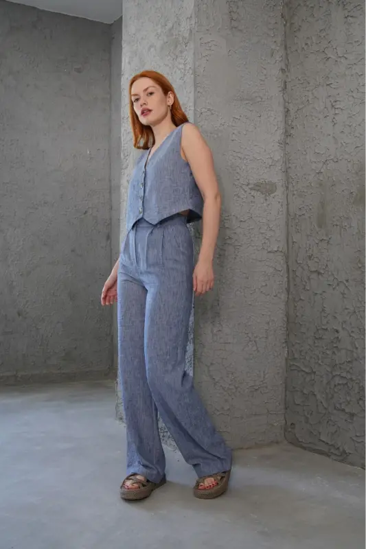 Women's Vest Pants 2-Piece Set-Blue - 6