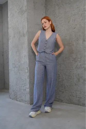 Women's Vest Pants 2-Piece Set-Blue - 7