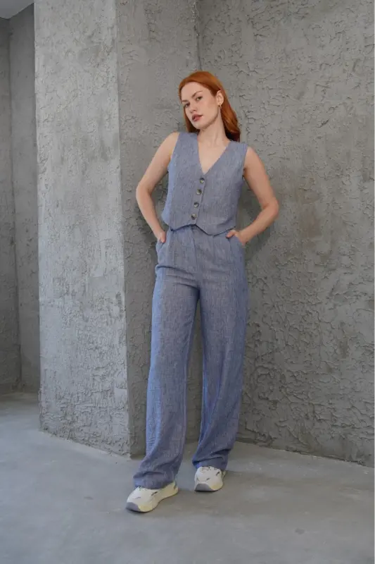 Women's Vest Pants 2-Piece Set-Blue - 7