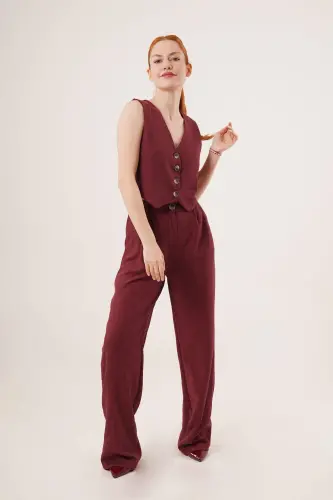 Women's Vest Pants 2-Piece Set-Burgundy - 3