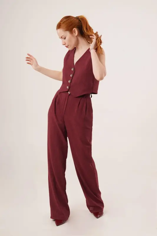 Women's Vest Pants 2-Piece Set-Burgundy - 5