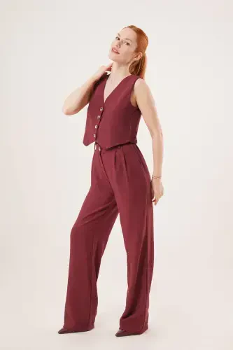 Women's Vest Pants 2-Piece Set-Burgundy - LOKADI (1)