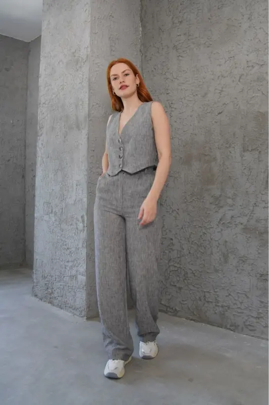 Women's Vest Pants 2-Piece Set-Dark Gray - 1