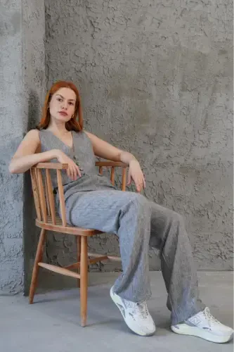 Women's Vest Pants 2-Piece Set-Dark Gray - LOKADI (1)