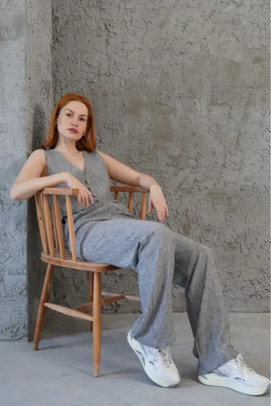 Women's Vest Pants 2-Piece Set-Dark Gray - 2