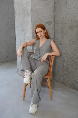 Women's Vest Pants 2-Piece Set-Dark Gray - 3