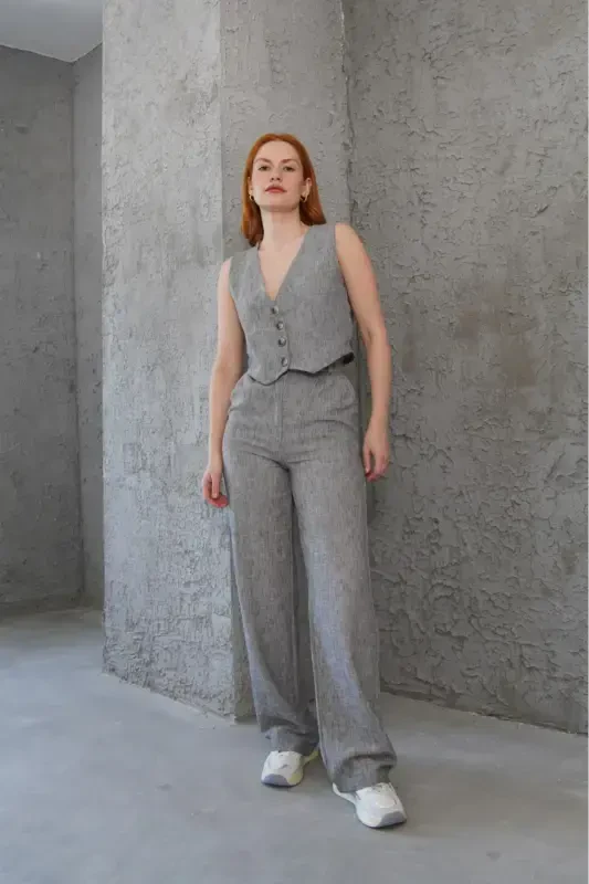 Women's Vest Pants 2-Piece Set-Dark Gray - 4