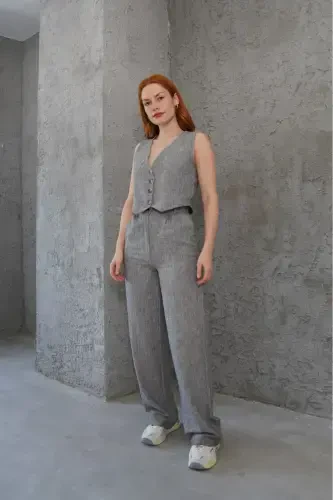 Women's Vest Pants 2-Piece Set-Dark Gray - 5
