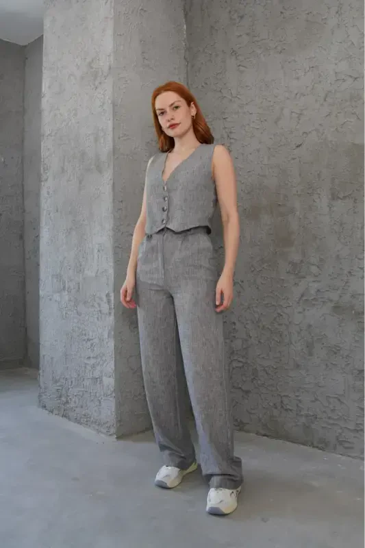 Women's Vest Pants 2-Piece Set-Dark Gray - 5