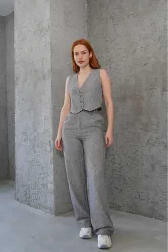 Women's Vest Pants 2-Piece Set-Dark Gray - 6