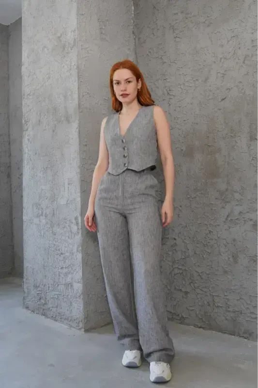 Women's Vest Pants 2-Piece Set-Dark Gray - 6