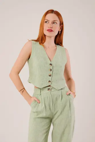 Women's Vest Pants 2-Piece Set-Green - 1